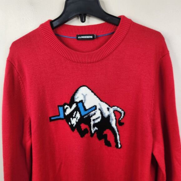 J. Lindeberg Mens Long Sleeve Wool Knit JL Bull Horn Sweater Large - Picture 2 of 8